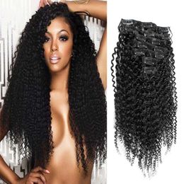 Natural color unprocessed brazilian kinky Curly hair 100g 7pcs afro kinky clip in extensions Natural Color
