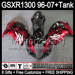 8gift red flames For SUZUKI Hayabusa GSXR1300 96 97 98 99 00 01 13MY155 GSXR 1300 GSX-R1300 GSX R1300 02 03 04 05 06 07 gloss black Fairing