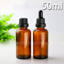 Wholesale 440Pcs/Lot 50ml Amber Glass Bottle Oil Bottle 6 Styles Caps Brown Dropper Bottle Glass Jar 50ML