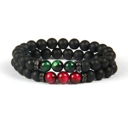 Wholesale 10pcs/lot 8mm A Grade Black Matte Agate And Tiger Eye Stone With Black Cz Spacer Beads Fashion Bracelet