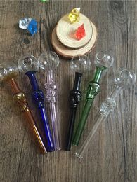 wholesale Colourful glass pipe Skull Smoking Handle Pipes Curved Mini 6 inches Smoking Pipes Hand Blown Recycler Best Oil Burner