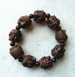 Chinois handcareved Naturel Bracelet En Bois avec tête de Bouddha Perles