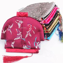 Vintage Chinese Clothes Small Coin Purse Jewelry Zip Bags Tassel Storage Pack Silk Brocade Craft Gift Packaging Pouch 50pcs/lot