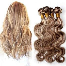 Body Wave Brazilian Brown Piano #8/613 Highlight Color Human Hair Extensions 3Pcs Lot Light Brown Blonde Piano Mixed Human Hair Bundles