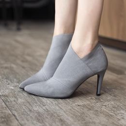 Women Flock Shoes Pointed Toe High-Heeled Women's Boots Autumn And Winter Fitted Women Female Single Shoes