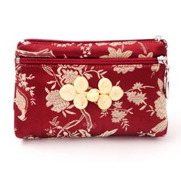 Vintage Double Zipper Bags Coin Purse Chinese knot Silk Brocade Jewellery Pouch Mini Double Layer Makeup Bag Credit Card Holder Women 2pcs/