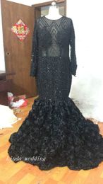 Real Photos Beaded Sheer Prom Dress Sexy Backless Long Sleeves Organza Formal Evening Party Gown Custom Made Plus Size