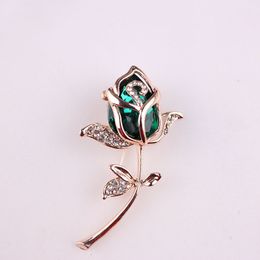 Wholesale- New Fashion Crystal Rose Flower Brooch Pin Rhinestone Alloy Rose Gold Brooches Birthday Gift Garment Accessories 367826