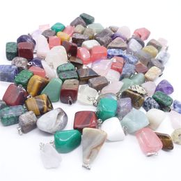 Wholesale- Wholesale 100pcs/lot Hot Sell mixed Point Natural stone Rose Quartz Irregular shape charms pendants jade agate jewelry pendants