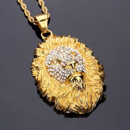 Men Women Gift Lion Head Pendant Necklace Stainless Steel Animal King Vintage Gold Plated Men's Hip Hop Fashion Jewelry