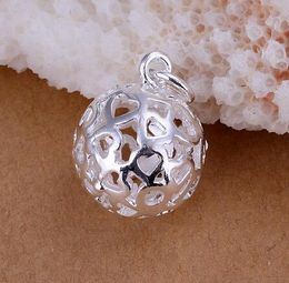 50pcs plating 925 Sterling Silver Small Hollow Stereo ball Pendants 2.2*1.4CM Charms Pendants Jewellery High Quality Fit Bracelet Necklace