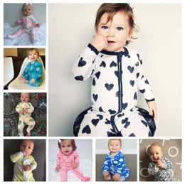 26 Styles New INS Baby Boys Girls Striped Zipper Romper Toddler Floral Dot Jumpsuits Infant Cotton Long Sleeve Suits Spring Kids Outfits DHL