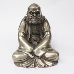 Collectible Old Handwork Silver Plate Copper Carve Bodhidharma Buddha Statue
