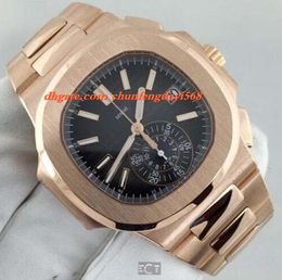 Fashion Luxury N@utilus 5980/1R Black Dial 18kt Rose Gold Chronograph MINT mens Watch Men's Watches Wristwatch