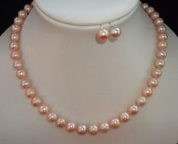 7-8MM Pink Akoya Cultured Pearl Necklace Earring 18''