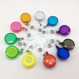 Wholesale 14 Colors ID Holder Name Tag Card Key Badge Reels Round Solid Plastic Clip-on Retractable Pull Reel Wholesale Office Supplies clephan