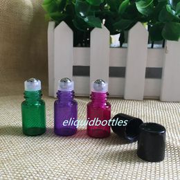 Colorful Mini 2ml 5/8 Dram Refillable Glass Roll On Essential Oils Vials Bottle + Metal Roller Ball for Travel Sample 600pcs/lot Free-DHL