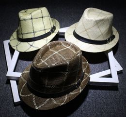 Fashion Men Plaid Straw Jazz Hat With Leather Belt Bowler Brim Fedora Hats Summer Beach Stylish Panama Caps Sun Protection