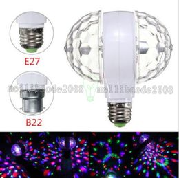 NEW 6W E27 B22 GU10 Colourful Auto Rotating RGB Crystal Stage Light Magic double Balls DJ party disco effect Bulb Lamp MYY