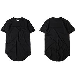 Hi-street Solid Curved Hem T-shirt Men Longline Extended Camouflage Hip Hop Tshirts Urban Kpop Tee Shirts free shipping