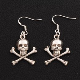 Pirate Skull Dangle Chandelier Earrings 925 Silver Fish Ear Hook 30pairs/lot E981 41.4x19.6mm