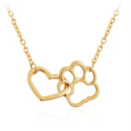 Everfast 10pc/Lot Fashion Love Heart With Cat Pawprint Pendant Necklace Simple Chain Necklaces For Charm Women Girls Gift EFN018-A