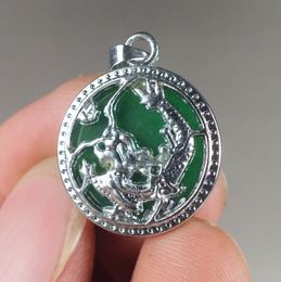 Beautiful green jade necklace Tibet Silver Dragon pendant