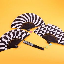 Creative Black and White Plastic Folding Cloth Fan Geometric Figure Hand Fans Summer Accesory For Children's Gift Party Flavor ZA2846