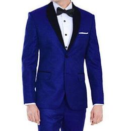 Traditional Royal Blue Wedding Tuxedos For Groom and Groomsmen Black Shawl Lapel Prom Suits Two Buttons Mens Suits (Jacket+Pants)