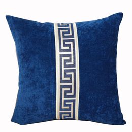 navy blue velvet fabric Canada - High End Patchwork Lace Velvet Pillow Case Christmas Cushion Covers for Sofa Chair Decorative Cushions Lumbar support Pillow