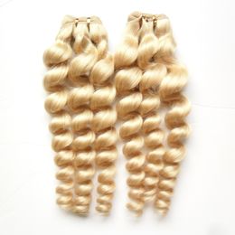 Blonde human hair weave 613 Bleach blonde brazilian Loose wave virgin human hair weave 2pcs/lot double weft quality,no shedding, tangle free