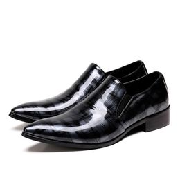 Fashion Men Shoes Genuine Leather Pointed Toe Wedding Business Dress Shoes Large Size Plaid Formal Shoes Office