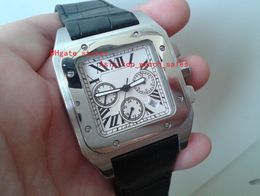 Factory Supplier 100 XL Stainless Steel quartz Men's Watch W20091X7 Men's Sport Date WristWatches Leather Strap White Dial