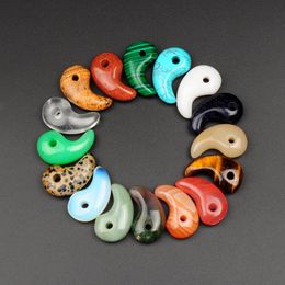 Random Colours Agate Dalmation Jasper Pendulum Beads Cashew Comma Charms Pendants Fit Original Bracelet Necklace DIY Quartz Jewellery 10Pcs