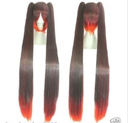 Wholesale free shipping >>Cosplay miku Orange Brown Mix Straight Wig Main Body 30cm + 2 Ponytails 100cm