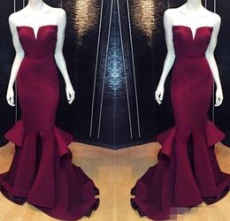 Cheap Sexy Mermaid Party Prom Dresses 2k17 Burgundy Grape Formal Pageant Evening Dress Long Satin Plus Size Gowns Backless Sexy Real Images