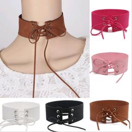 Exaggerated Black Velvet Lace Strap Wide Leather Belt Necklace Female Choker Collar Torques Neck Jewelry Accessories wholesale