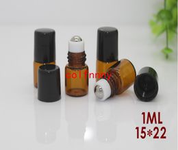Wholesale 300pcs/lot 1ml 2ml amber roll on roller bottles for essential oils roll-on refillable perfume bottle deodorant containers