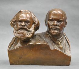 6'' Great Communist Marx And Lenin Bust Bronze Statue
