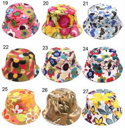 Nya 36 modeller Barnens hinkar Ny mode utskrift Sommar Sun Hat Färgglada Patch Flat Caps