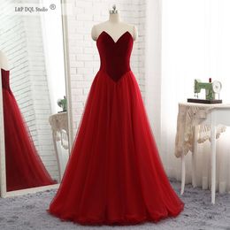 Wine Red Evening Dresses Velvet Top Pleats Tulle Skirt Sweep Train Prom Dresses Zipper Back Black,Burgundy Cheap