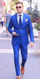 Classic Design Two Buttons Blue Groom Tuxedos Groomsmen Notch Lapel Best Man Suit Wedding Men's Blazer Suits (Jacket+Pants+Tie) K423
