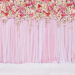 Digital Printed Colorful Roses Pink Curtain Wall Wedding Floral Photography Backdrops Romantic Valentine's Day Party Photo Booth Backgrounds