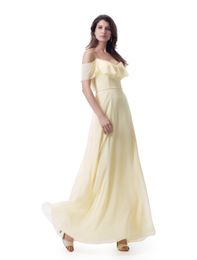 Soft Yellow Long Chiffon Boho Bridesmaid Dresses Off the Shoulder Cold Shoulder Modern Fashion Summer Bridemaid Robes Custom Made