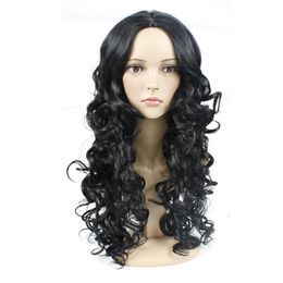 Girls Fashion Celebrity Wigs Centre Parting Loose Wave Big Curly Long Hair Black