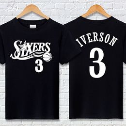 Fre Shipping Iverson Cotton T-shirt Letter Ptinted Short Sleeve Summer Basketball Sports Half Loose Training Suit