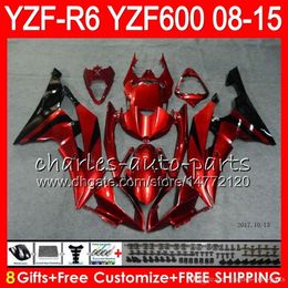 Body For YAMAHA YZF600 YZFR6 08 09 10 11 12 15 YZF-R600 60NO4 R 6 TOP Dark red YZF 600 YZF-R6 YZF R6 2008 2009 2010 2011 2012 2015 Fairing