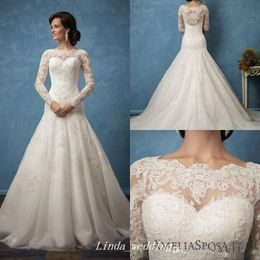 Vintage Cheap Appliques Lace Wedding Dress Elegant Mermaid Sheer Crew Neck Long Sleeves Bridal Gown Plus Size Custom Made Vestido De noiva