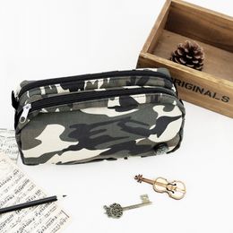 Wholesale-Boys Cool Camouflage Zipper Pencil Bag Canvas Pen Case School Pencil Case Stationery Compass Pencil Box School Supplies