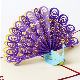 Creative 3D greeting card custom festival card Invitations with envelope Peacock green and purple